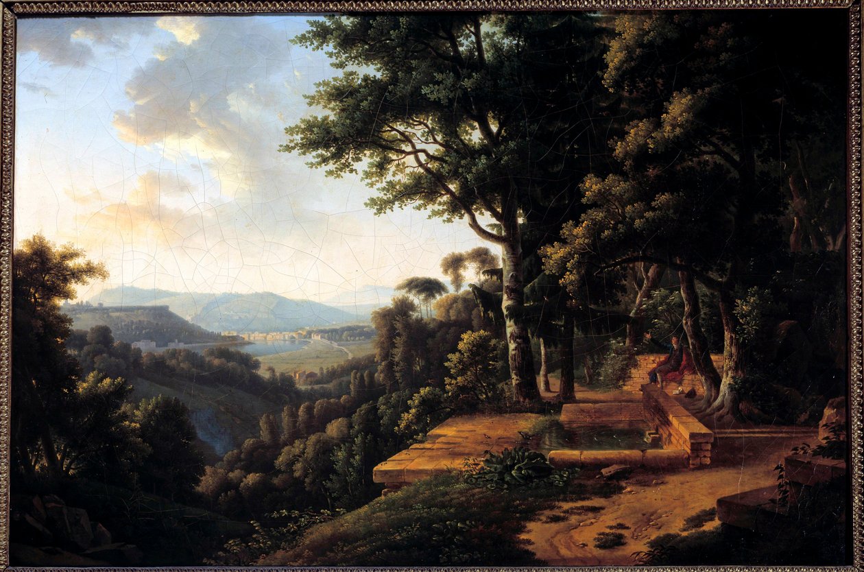 Filozof Jean Jacques Rousseau (1712-1778) meditující v roce 1770 v Parc de la Rochecordon u Lyonu Obraz Alexandre Hyacinthe Dunouy (1757-1841) Paříž 18. století, Musee Marmottan od Alexandre Hyacinthe Dunouy