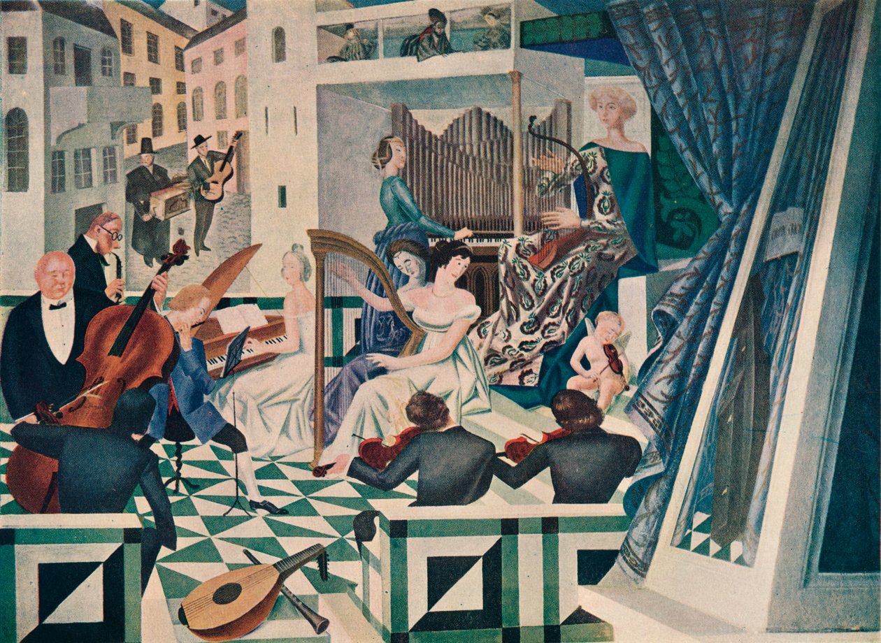 Detail nástěnné výzdoby v koncertní síni v soukromém domě, c1927 od Alexandre Jacovleff
