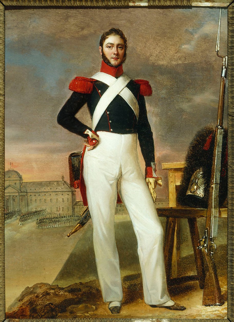Francouzsky: Marin Burty, obchodník s novinkami, v granátnické uniformě od Alexandre Jean Dubois Drahonet