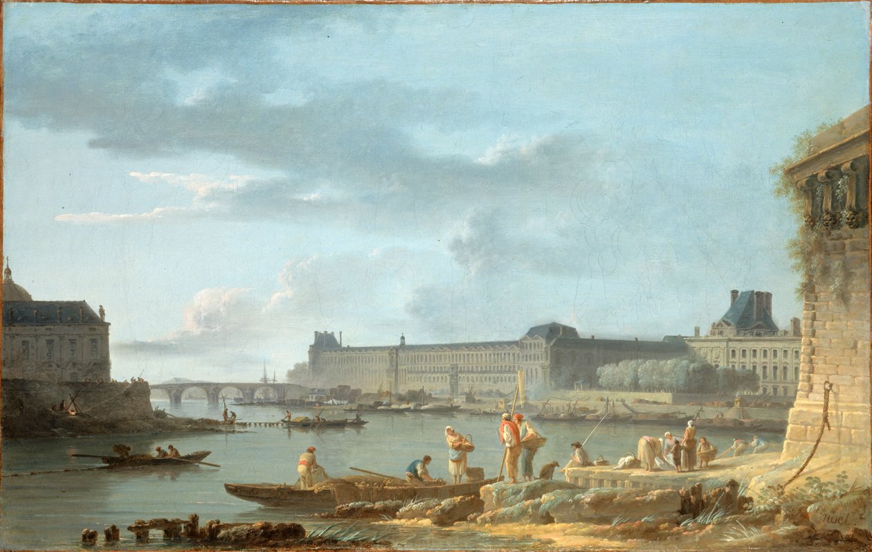 Louvre a Pont Royal, při pohledu z Pont-Neuf, kolem roku 1780 (olej na plátně) od Alexandre Jean Noel