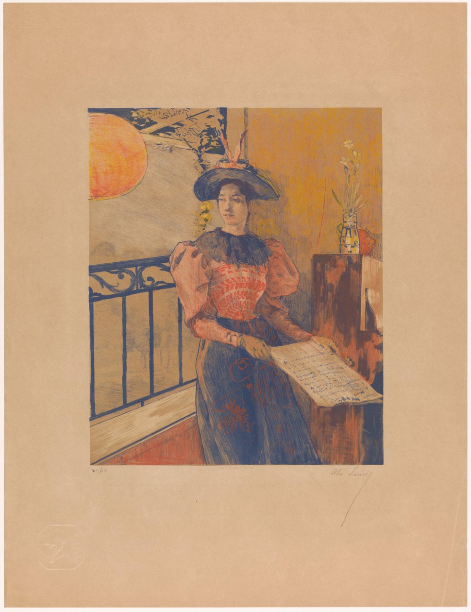 Stojící žena s noty v rukou od Alexandre Lunois (signed by artist)