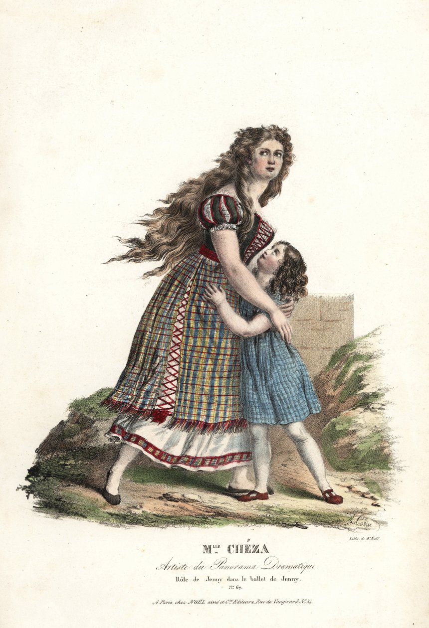 Baletka slečna Marie Cheza jako Jenny v baletní pantomimě Jenny od Jeana-Louise Aumera, Panorama Dramatique od Alexandre Marie Colin