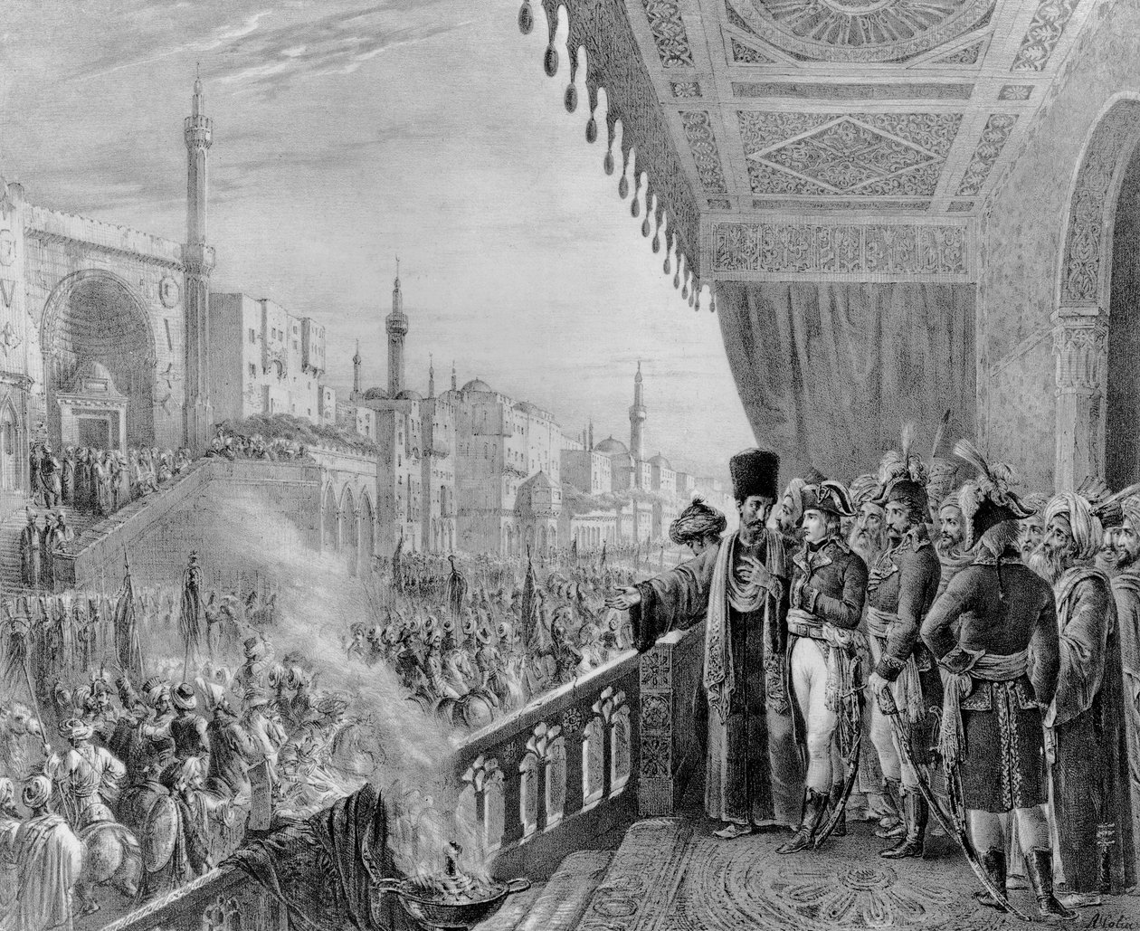 Oslava svátku Mohameda, v Káhiře, 6. rok Fructidor VI (23. srpna 1798), vyrytý Charles Etienne Pierre Motte (1785-1836) od Alexandre Marie Colin