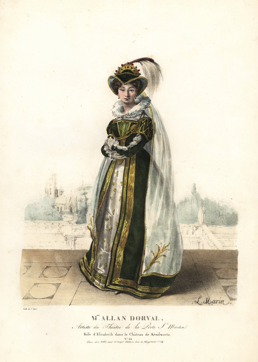 Marie Dorval nebo Madame Allan Dorval jako královna Alžběta v Le Chateau de Kenilworth Jean-Baptiste Blache a Henri Lemaire, Theater de la Porte St. Martin od Alexandre Marie Colin