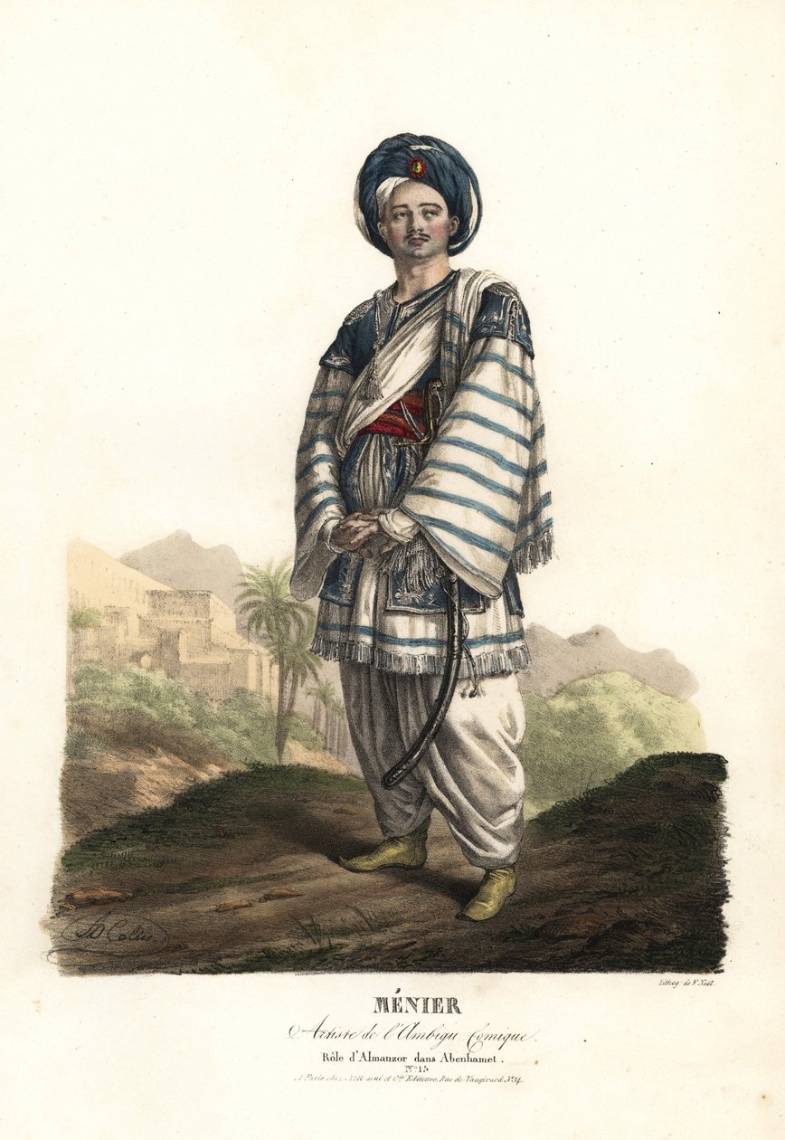 Paulin Menier jako Almanzor v Abenhamet od Anne-Honore-Joseph Duveyrier, hudba: Adrien Quaisain, Ambigu Comique od Alexandre Marie Colin