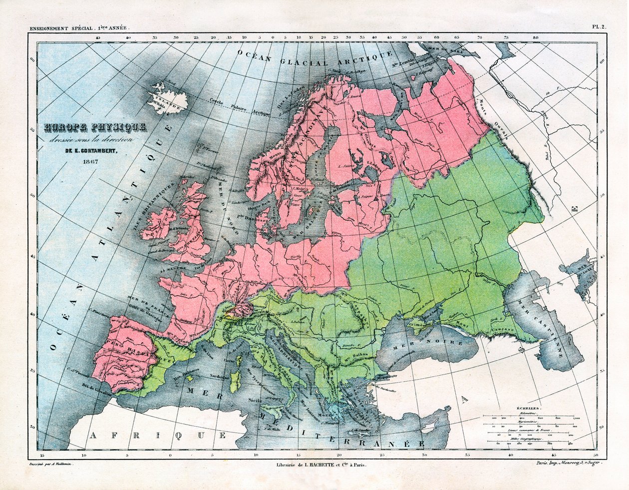 Mapa fyzické Evropy od Alexandre Vuillemin