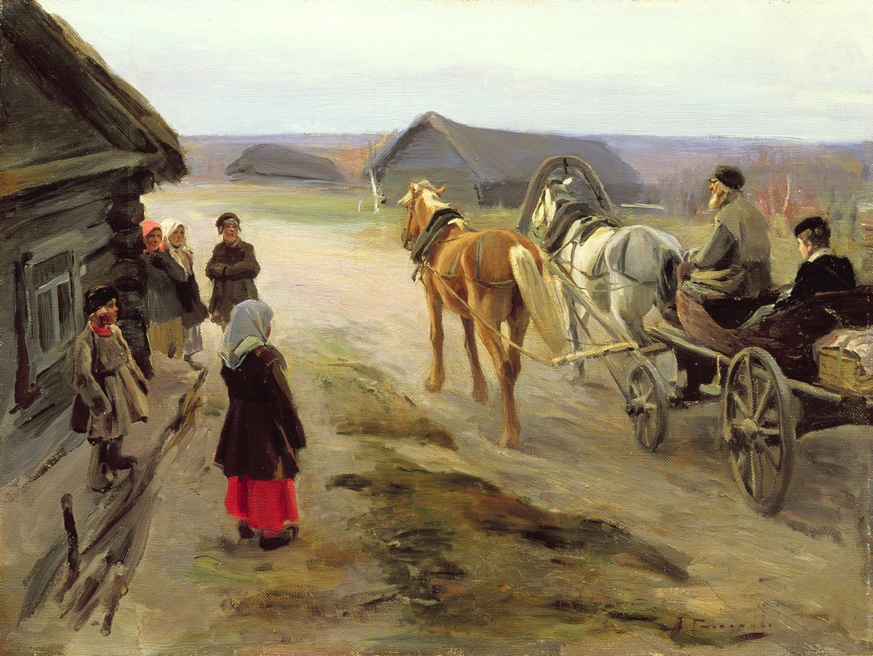 Příjezd školní paní na venkově, kolem 1908-14 od Alexei Steipanovitch Stepanov