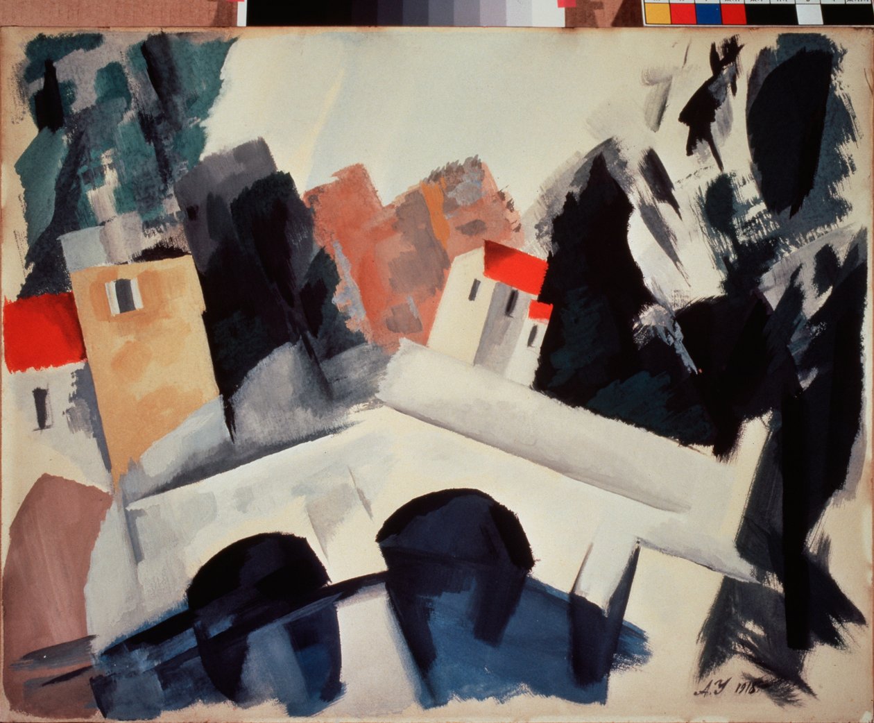 Un pont (Most) - Dílo Alexeje Alexandroviče Uspenského (1892-1941), kvaš na papíře od Alexei Alexandrovich Uspenski