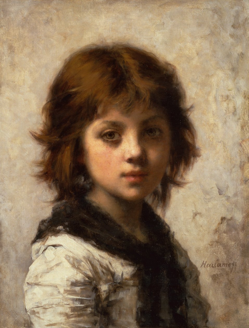 Mladá dívka (olej na plátně) od Alexei Alexevich Harlamoff