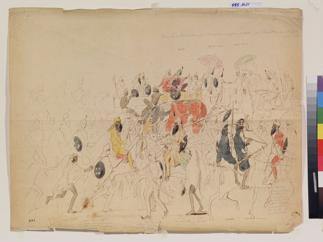 Setkání maharádže Šer Singha (1807-1843) z Paňdžábu (Indie) a britského velvyslance Clarka (?) v roce 1842. Práce Alexeje Dmitryjeviče Saltykova (1806-1859), tužka, akvarel a inkoust na papíře od Alexei Dmitrievich Saltykov