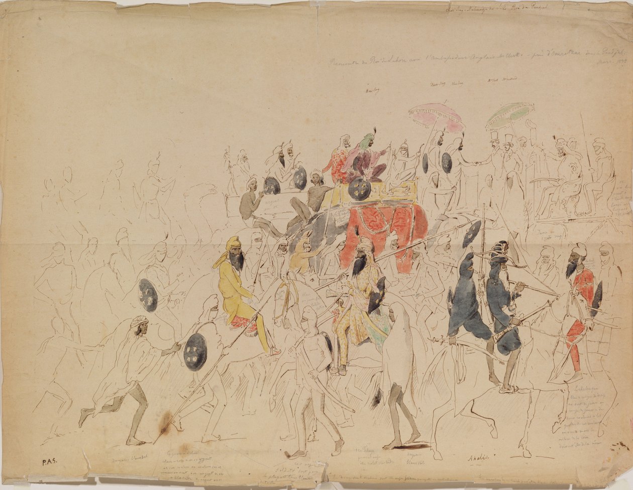 Setkání maharádže Sher Singha z Paňdžábu a britského velvyslance Clarka v roce 1842, 1842 od Alexei Dmitriyevich Saltykov