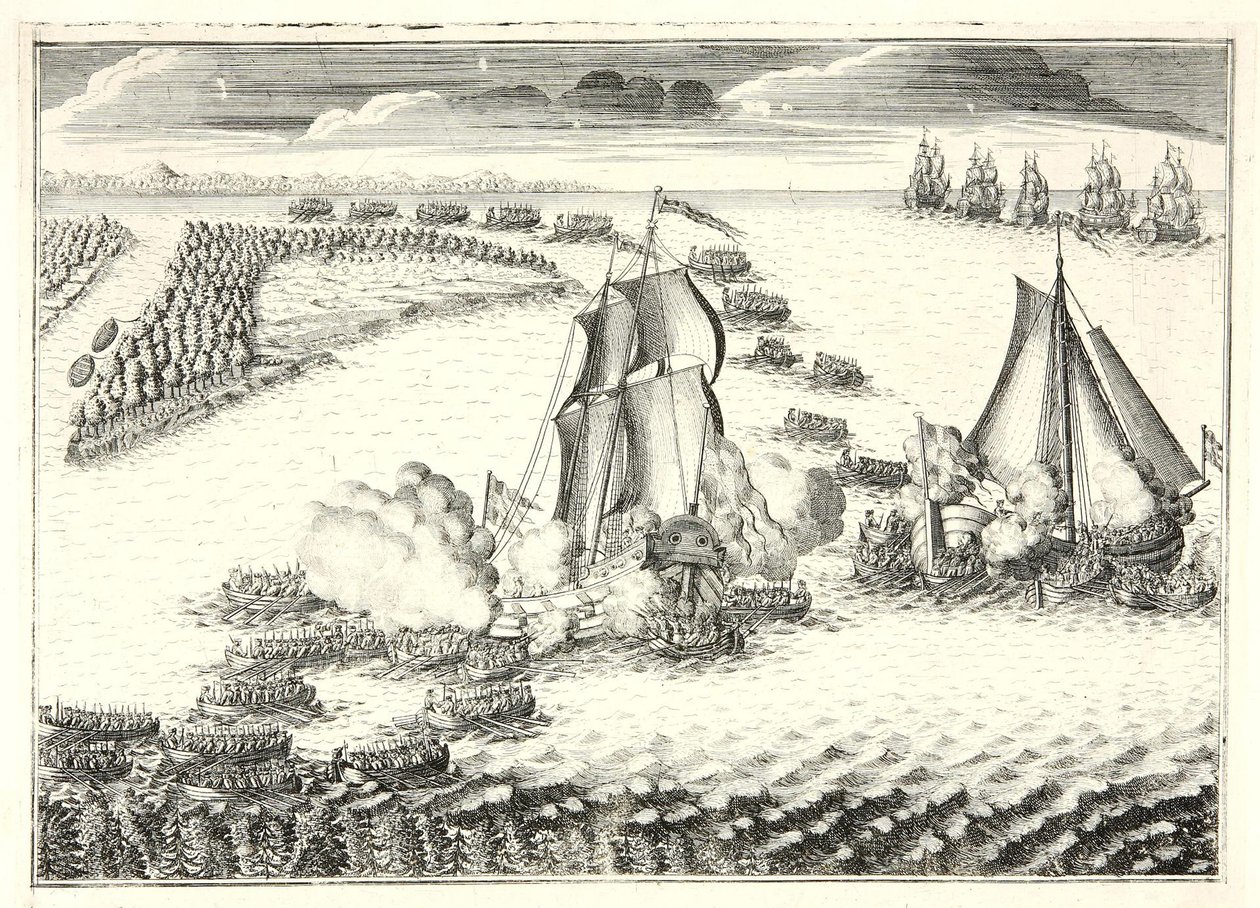 Bitva u ústí Něvy 18. května 1703 20. let 18. století od Alexei Fyodorovich Zubov