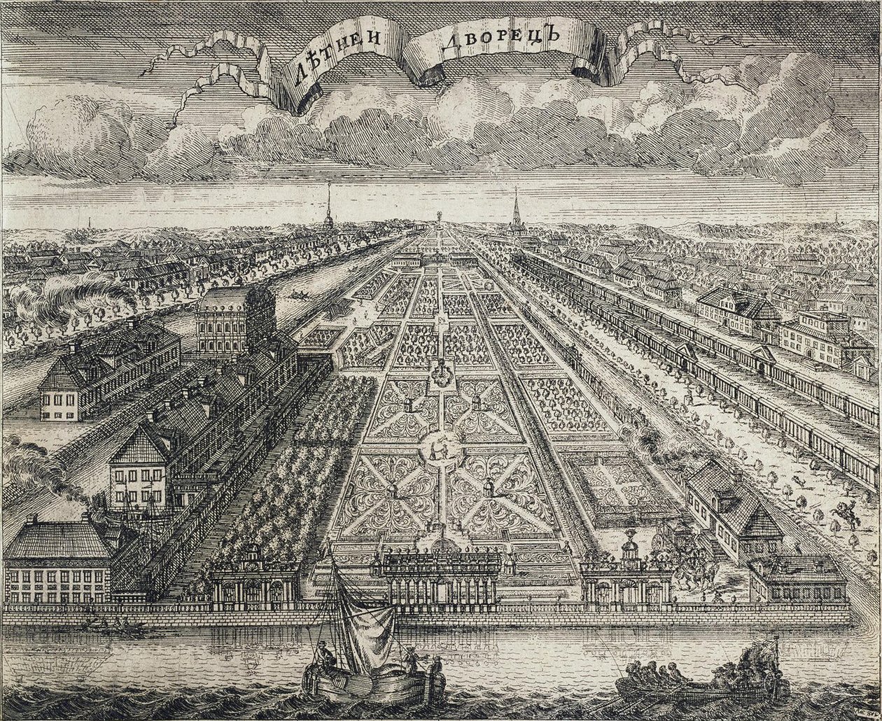 Pohled na letní zahrady od řeky Něvy, 1717 od Alexei Fyodorovich Zubov