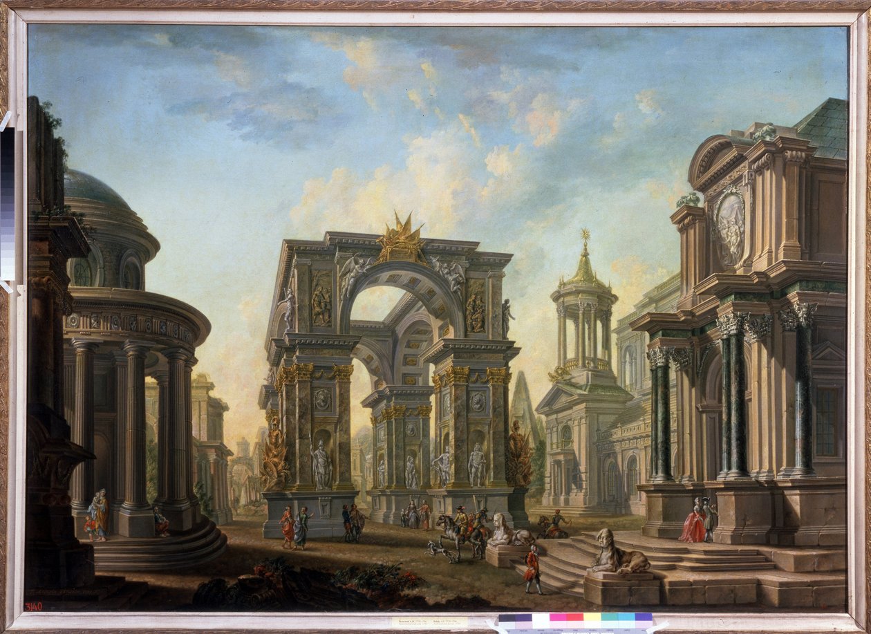 Architektonická fantazie. Obraz Alexeje Ivanoviče Belského (1730-1796). Olej na plátně od Alexei Ivanovich Belsky