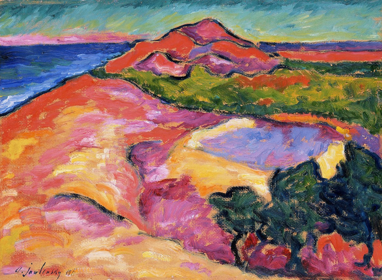 „Pobřežní scéna s červeným kopcem“, 1911 od Alexej von Jawlensky
