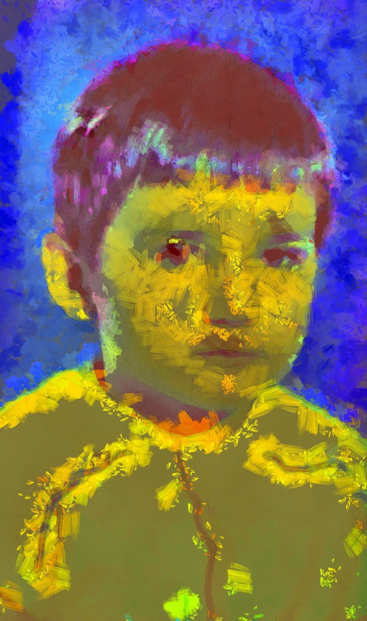 Portrét chlapce na modrém pozadí, 2020,(mixed media) od Alexei Makhov