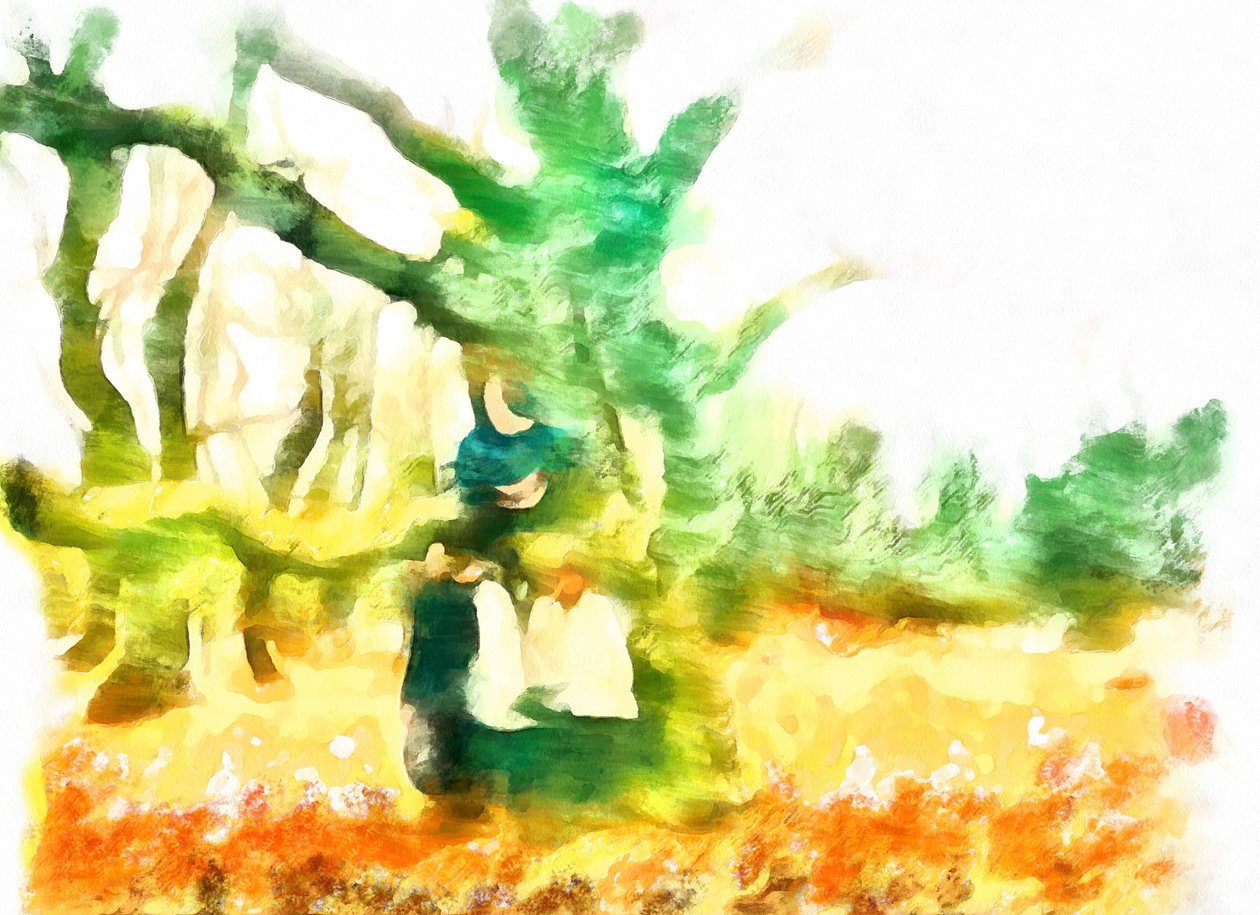 Úkryt před větrem u dubu, 2020,(mixed media) od Alexei Makhov