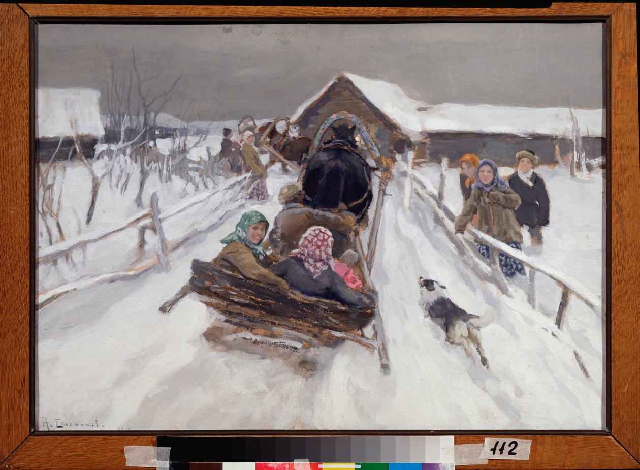 Sáně během masopustu (Jízda během masopustu) - obraz Alexeje Stěpanoviče Stěpanova (1858-1923), olej na plátně od Alexei Steipanovitch Stepanov