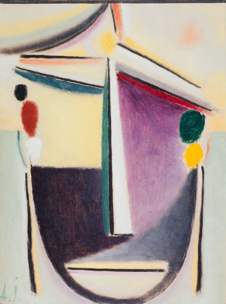 Abstraktní hlava: černo-žlutá-fialová, kolem roku 1922 (olej na kartonu) od Alexej von Jawlensky