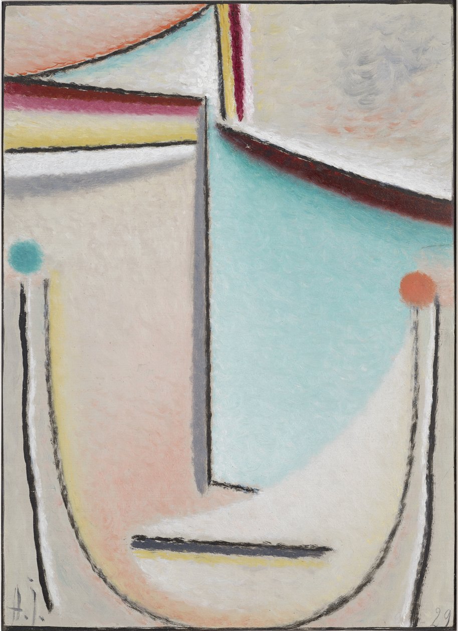 Abstraktní hlava: růžovo-světle modrá, 1929 (olej na kartonu) od Alexej von Jawlensky