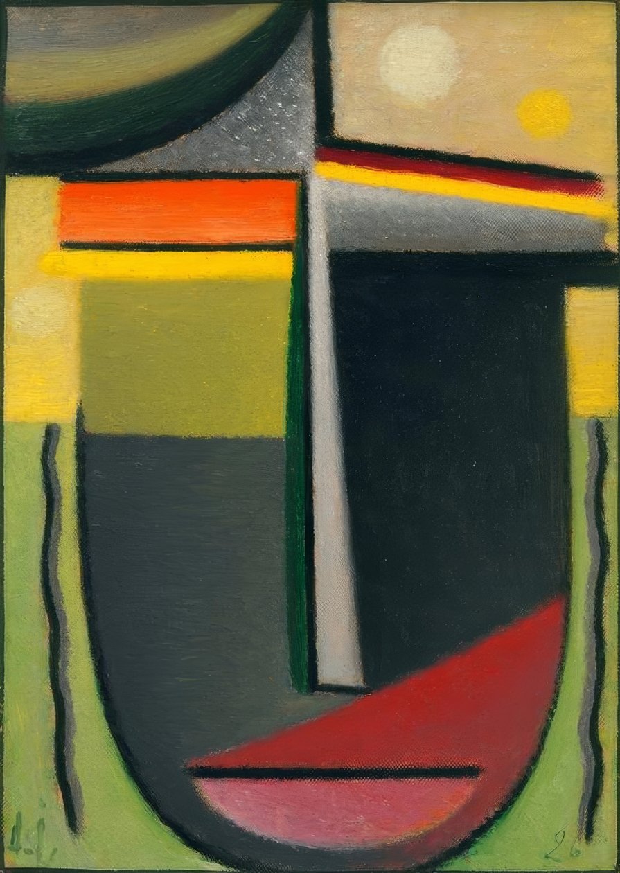 Abstraktní hlava: Inner Looking Green - Gold od Alexej von Jawlensky