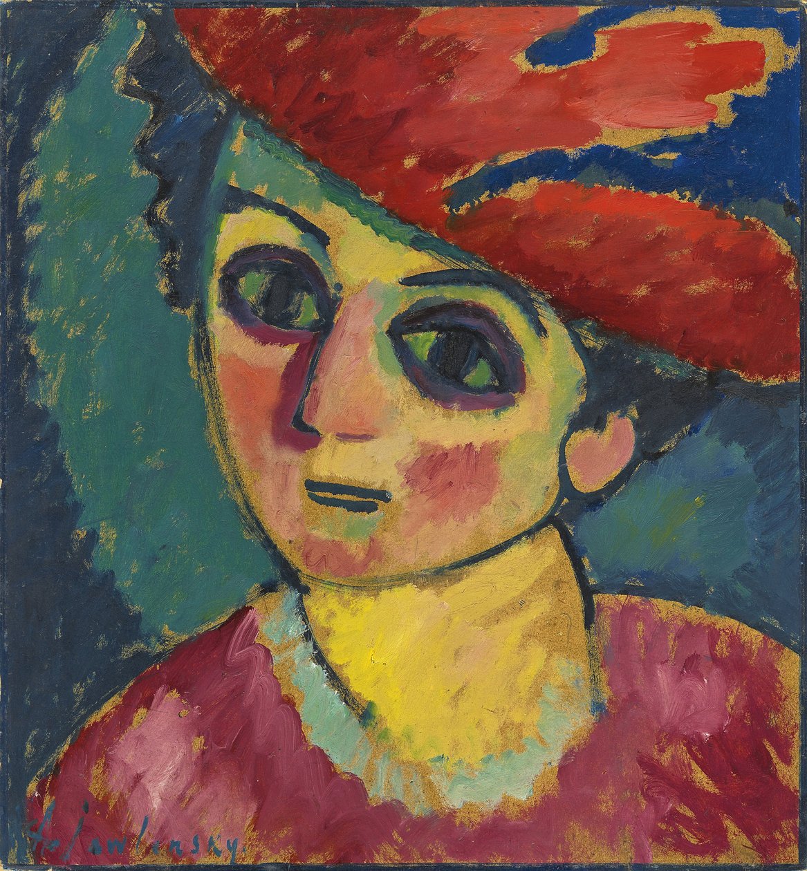 Red Hat, obraz Alexej von Jawlensky, olej na kartonu, 1912 - Red Hat - Javlensky, Alexei, von od Alexej von Jawlensky