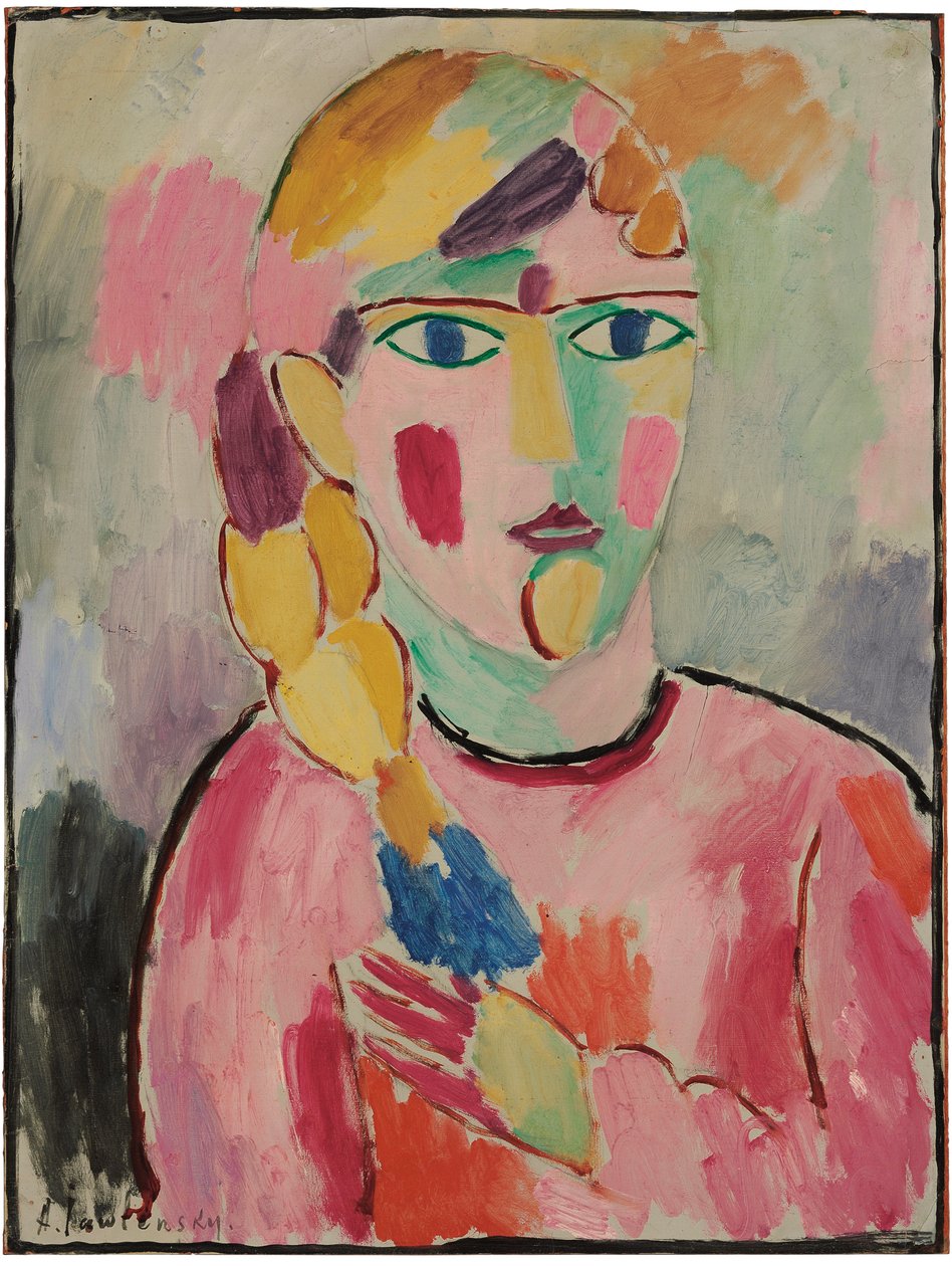 Dívka s modrýma očima a culíkem; Dívka s modrýma očima a copánkem, kolem roku 1916 od Alexej von Jawlensky