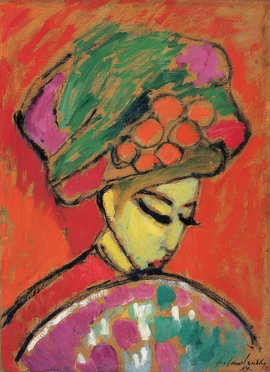 Dívka s květinovým kloboukem (dívka s turbanem). 1910 od Alexej von Jawlensky
