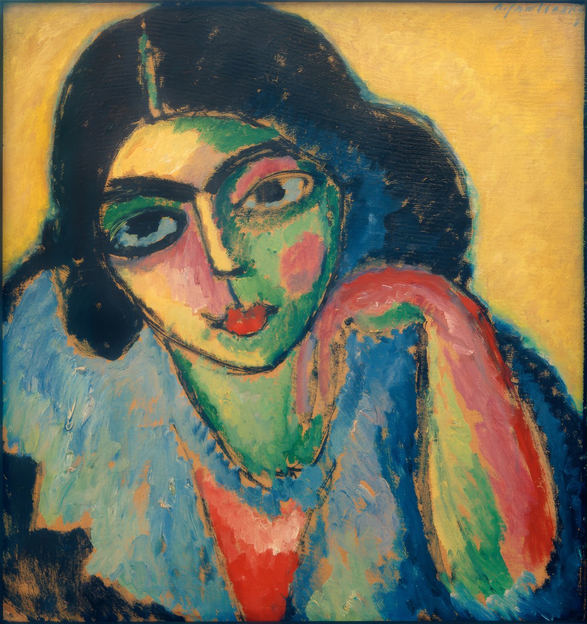 Černé vlasy na žlutém pozadí od Alexej von Jawlensky