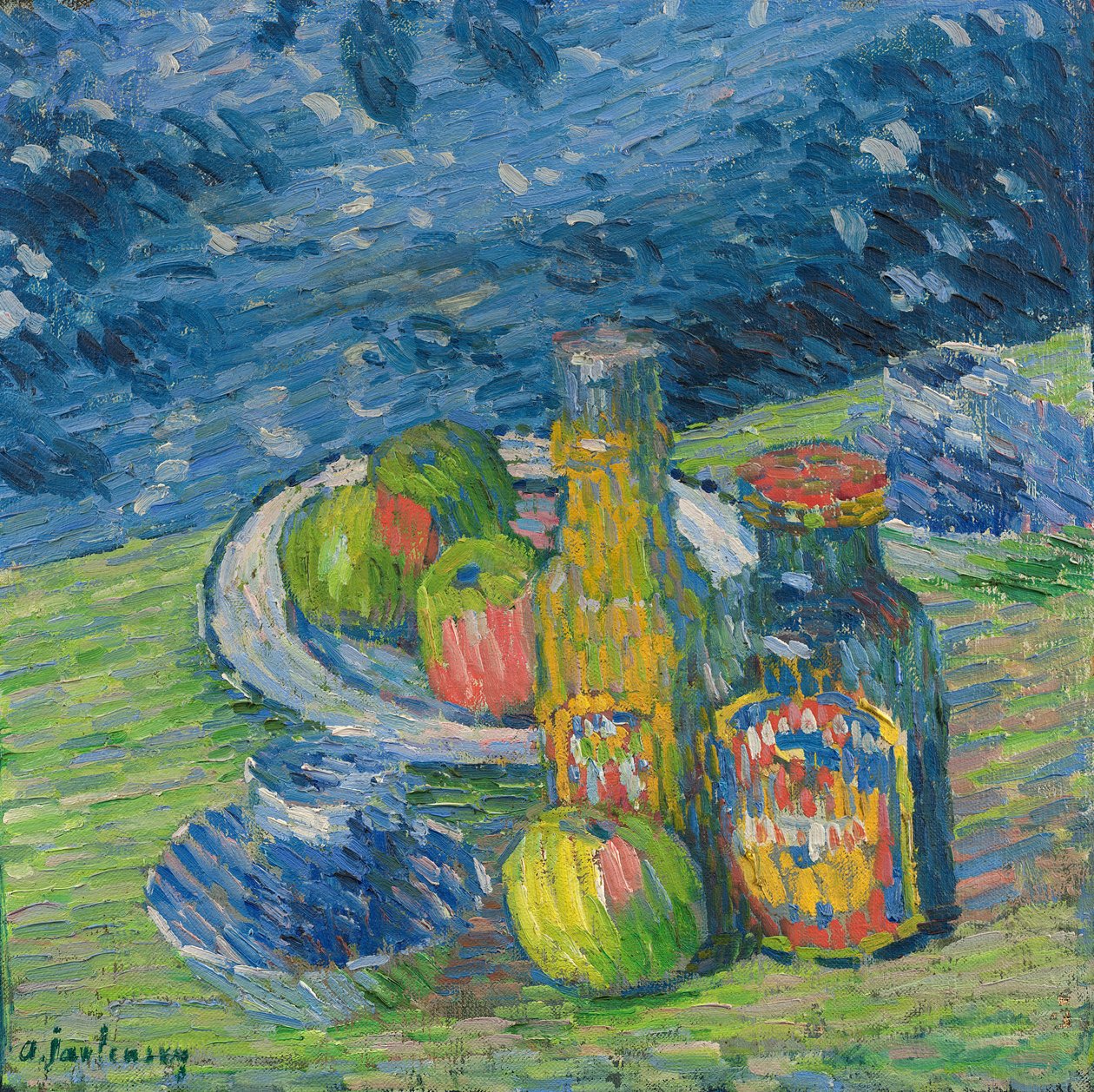 Zátiší s lahvemi a ovocem od Alexej von Jawlensky