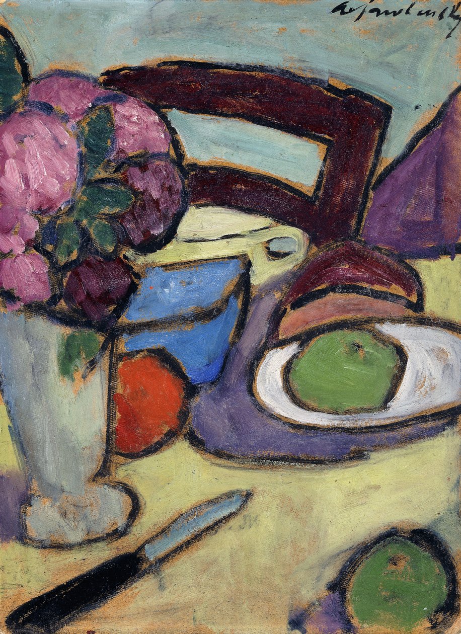 Zátiší s židlí a kyticí; Zátiší s židlí a květinovou ulicí, 1906 od Alexej von Jawlensky