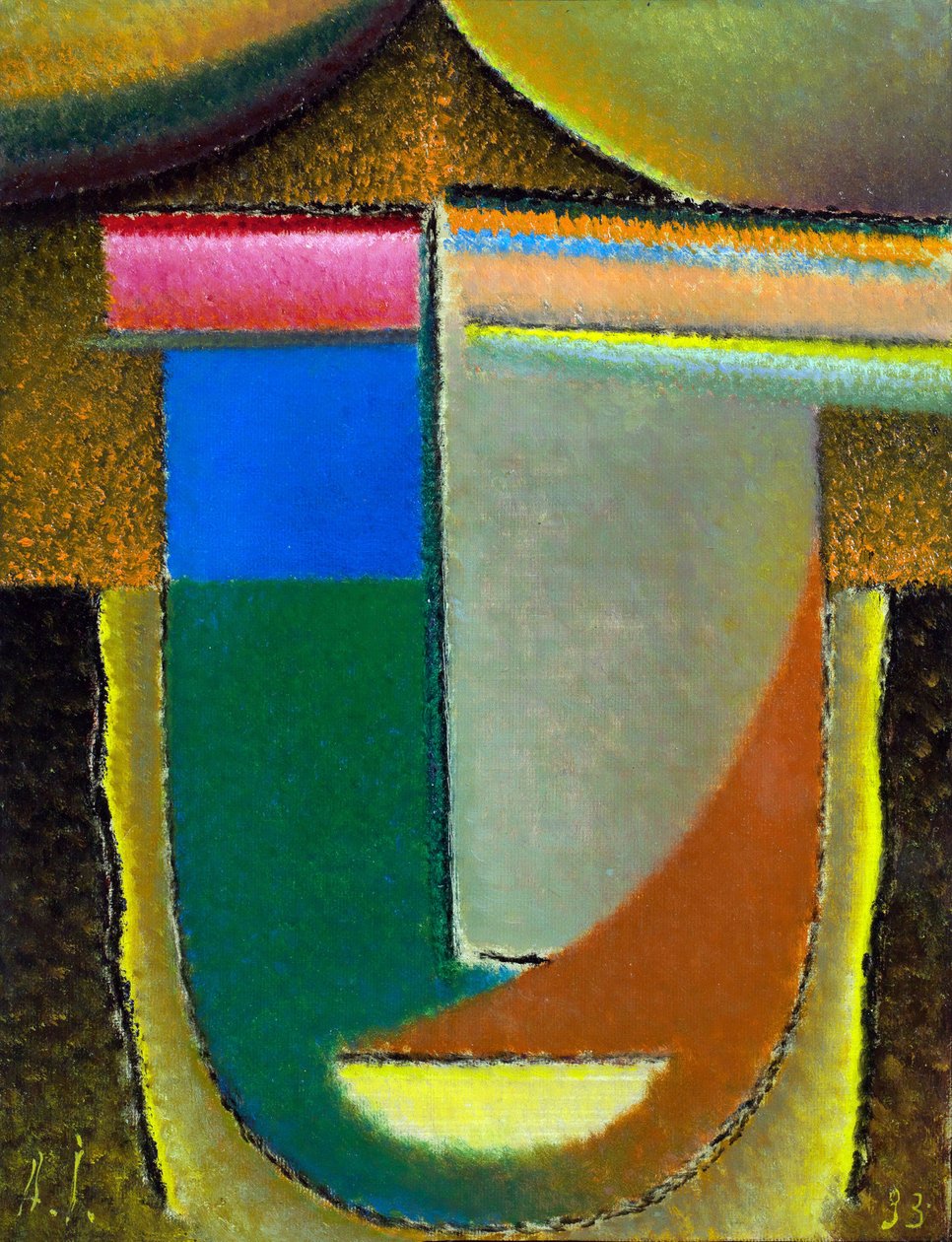 Abstraktní tvář (Afrika). (Abstraktní hlava. Afrika). Obraz Alexei von Javlensky (Alexi von Jawlensky, Alexej von Javlenski) (1864-1941), olej na kartonu od Alexej von Jawlensky