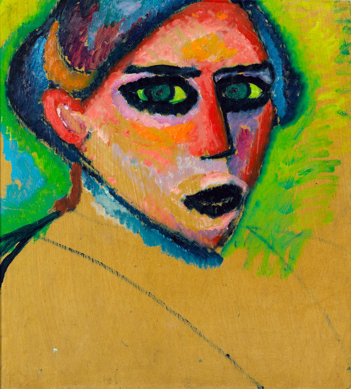 Ženská tvář - Malba Alexeje von Javlenského (1864-1941), olej na kartonu, 78,5x75 cm, cca 1911, expresionismus - Gemeentemuseum Den Haag (Nizozemsko) od Alexej von Jawlensky