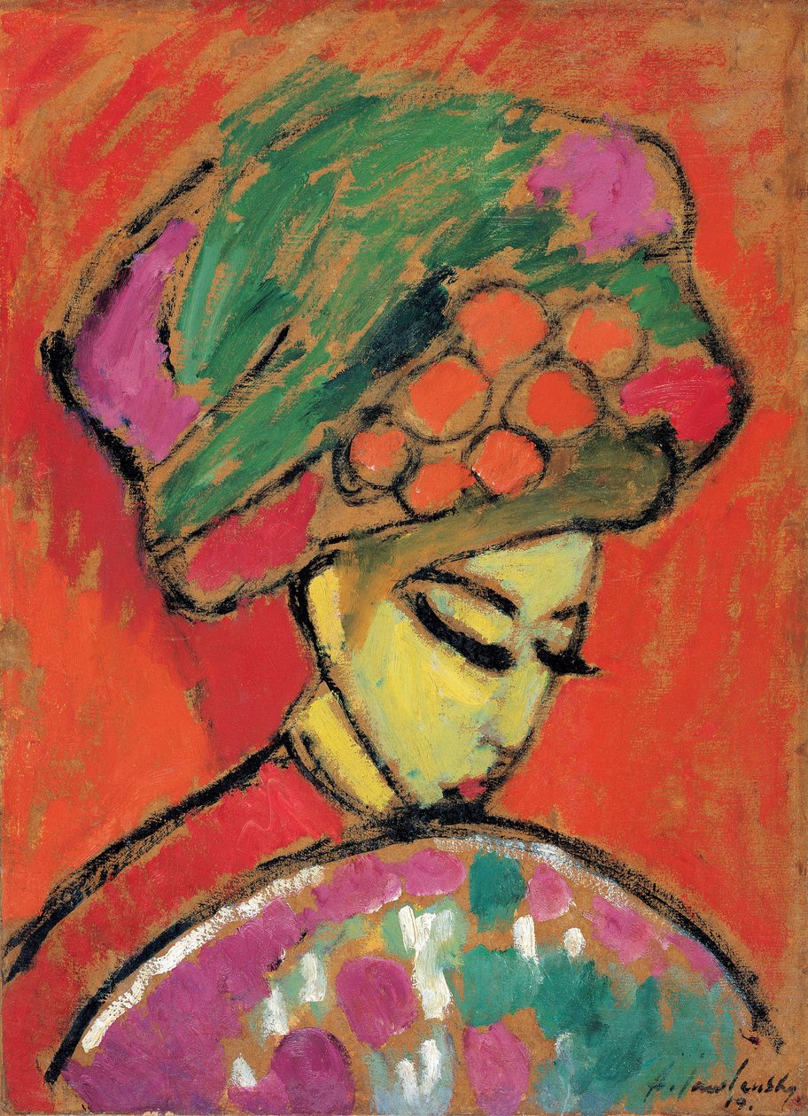 Mladá dívka s květovaným kloboukem, 1910 od Alexej von Jawlensky