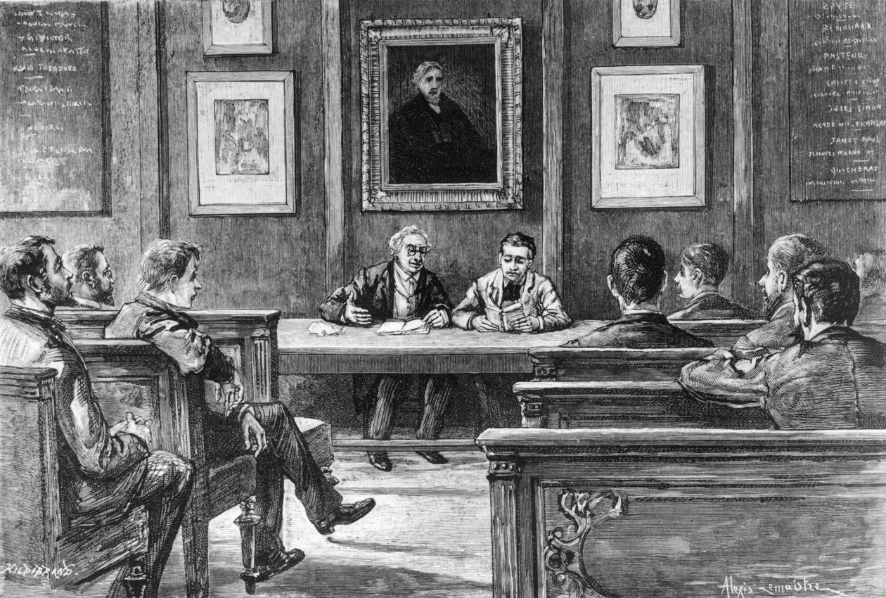Třída řečové výslovnosti na Ecole Normale Superieure v Paříži, z Nos Grandes Ecoles od Louis Rousselet, Hachette, Paříž, 1888 (černobílá fotografie) od Alexis Lemaistre