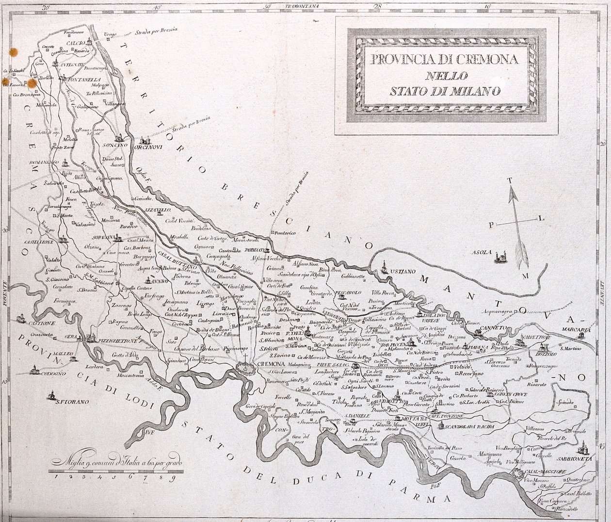 Cremona, Lodi, Mantua, Parma a Brescia, Itálie - podle A od Alexis Hubert Jaillot