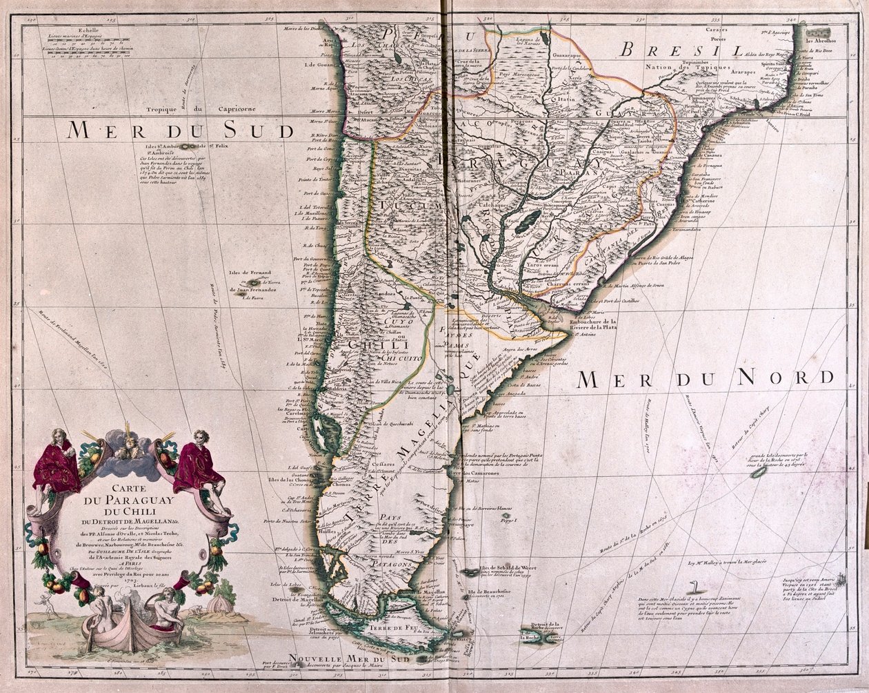 Paraguay a Cile - podle A od Alexis Hubert Jaillot