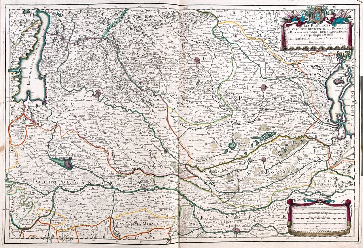 Verona, Vicenza, Padova, Polesine a Rovigo, Itálie - podle A od Alexis Hubert Jaillot