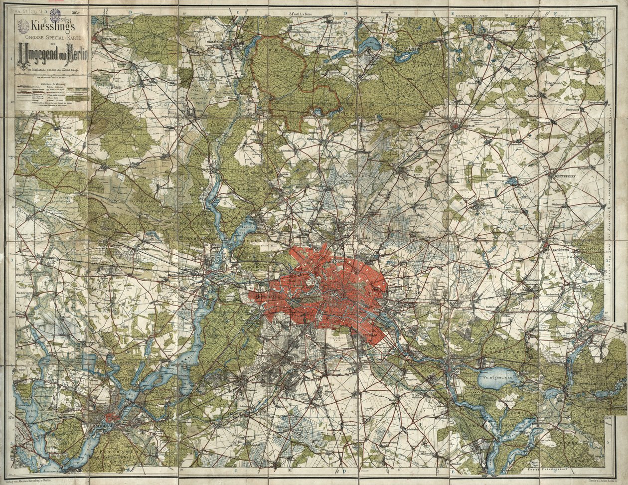 Kiesslingova velká speciální karta pro oblast kolem Berlína od Alexius Kiessling
