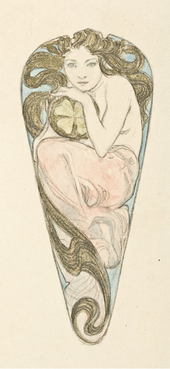Miniaturní projekt pro přívěsek spony na velký živůtek, c. 1900. od Alfons Marie Mucha