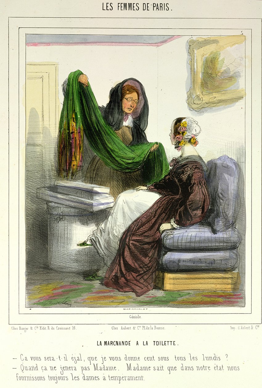 Prodavačka látek, deska 5 z knihy "Les Femmes de Paris", 1841-42 od Alfred Andre Geniole