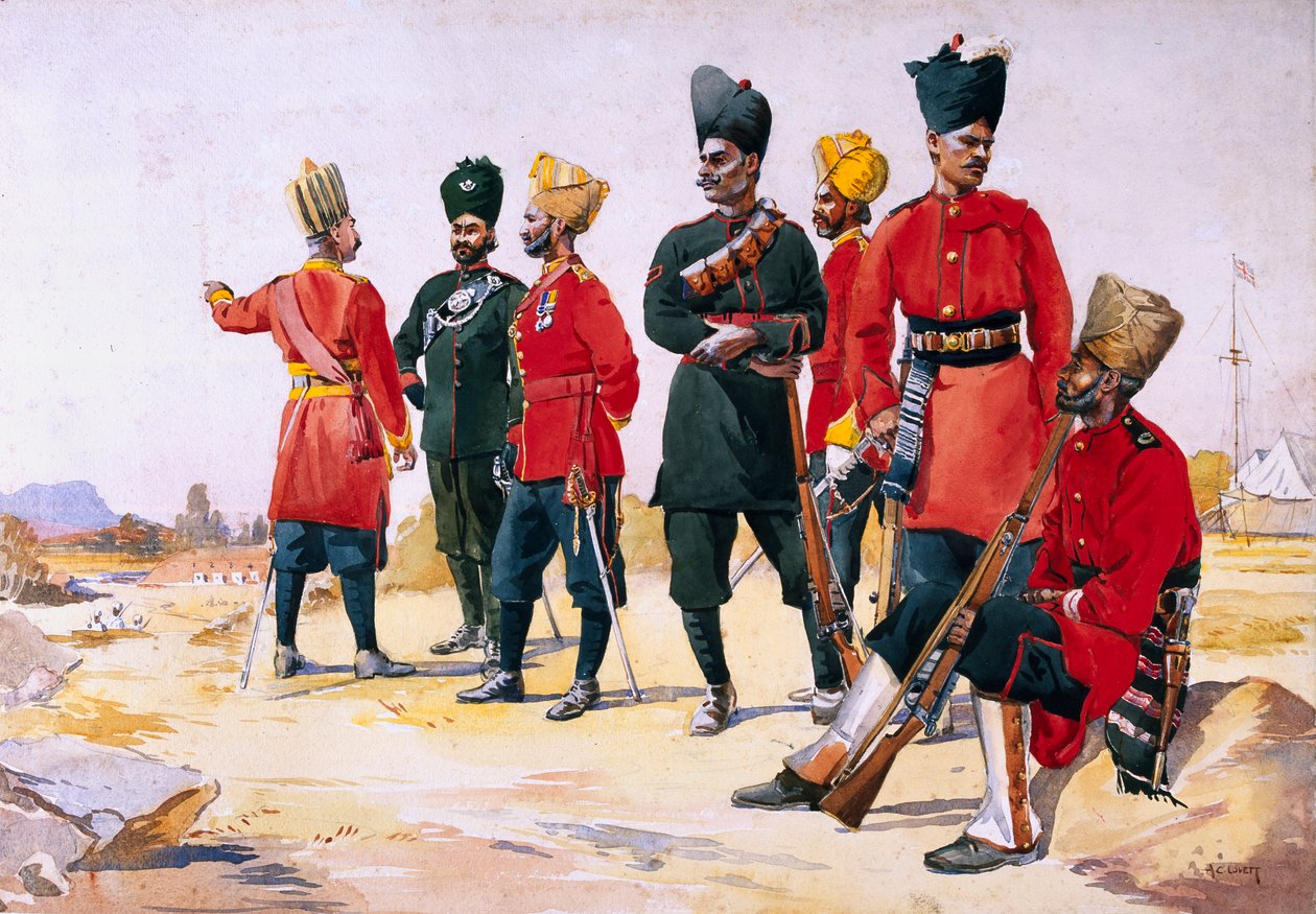 Voják radžputánské pěchoty, ilustrace z knihy "Armies of India" od majora G. F. MacMunna, vydané v roce 1911, 1908. od Alfred Crowdy Lovett