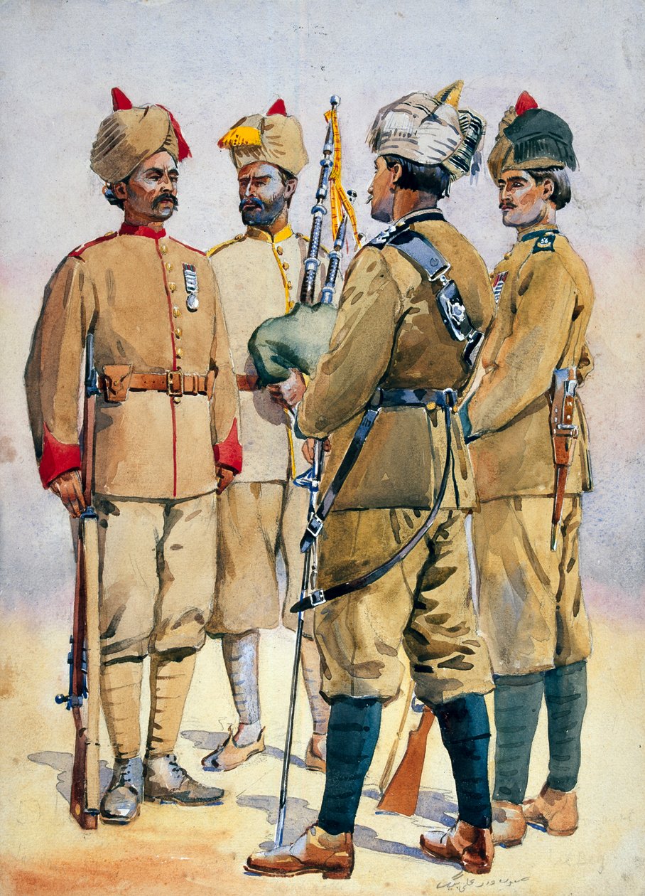 Soldiers of the Frontier Force, ilustrace pro "Armies of India" od majora G.F. MacMunna, vydáno v roce 1911, 1908 od Alfred Crowdy Lovett