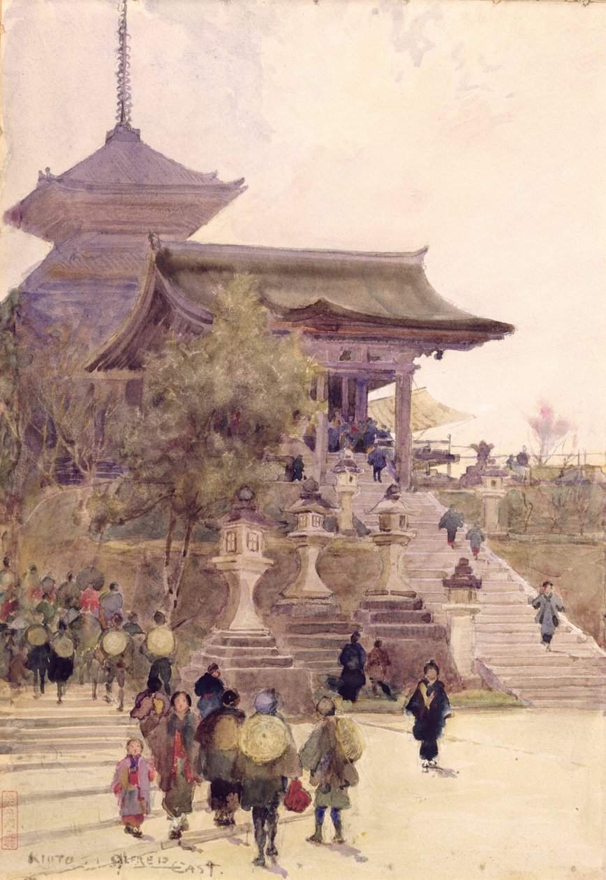 Vchod do chrámu Kiyomizu-Dera v Kjótu, kam stoupají poutníci od Alfred East
