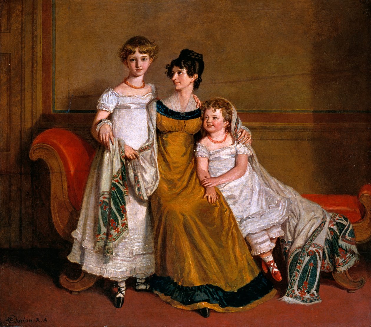 Portrét ženy se dvěma dětmi v domácím interiéru, kolem roku 1815 od Alfred Edward Chalon