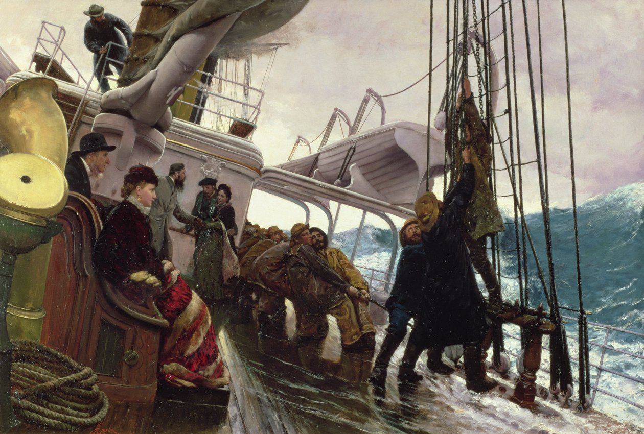 Vázání plachet po vichřici, 1881 od Alfred Edward Emslie