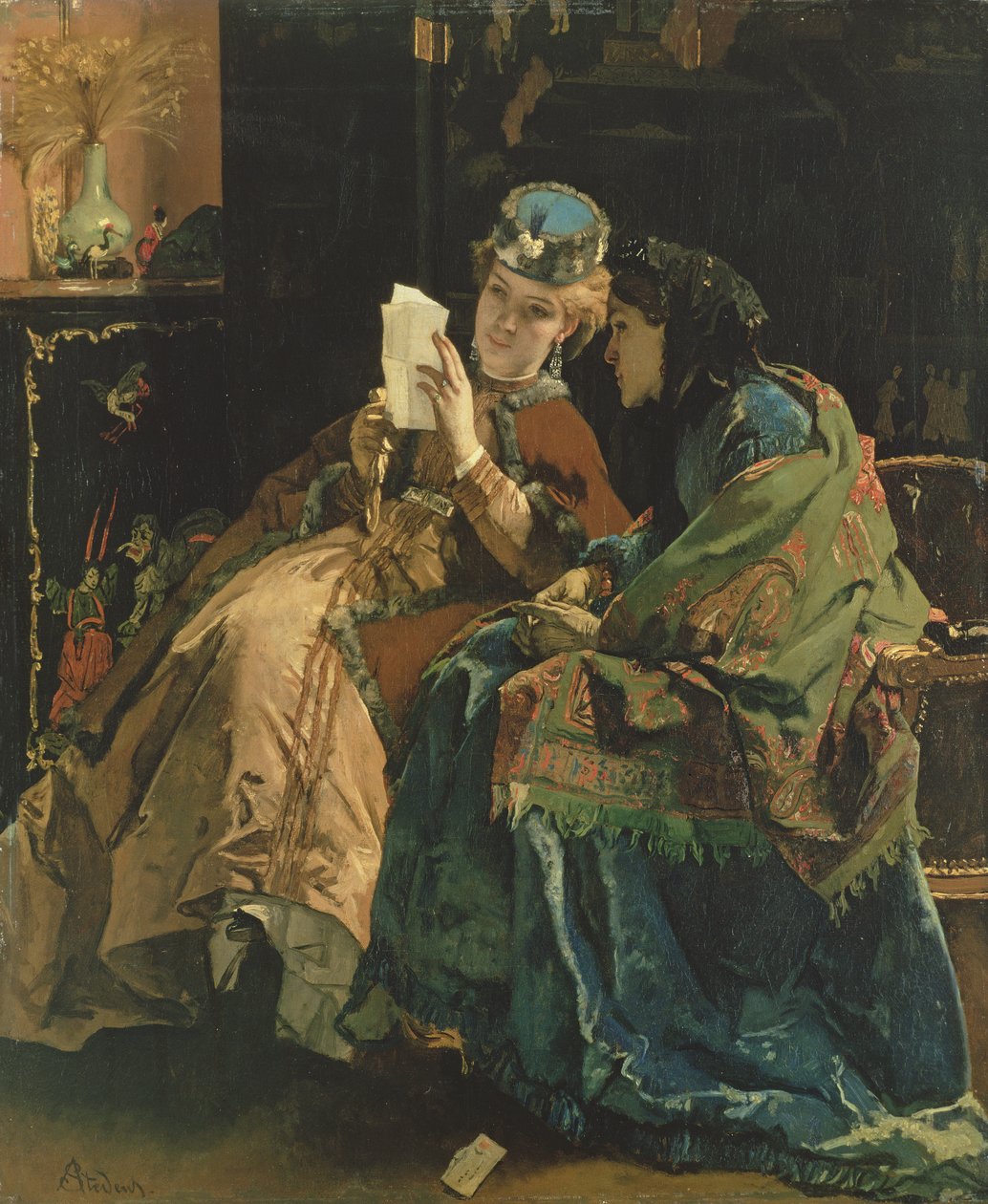 Čtení dopisu od Alfred Emile Stevens