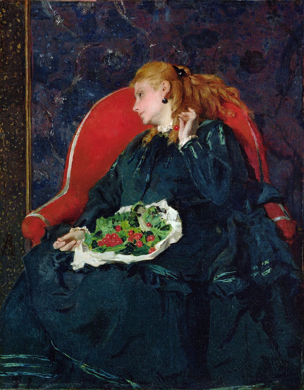 Žena s třešněmi od Alfred Emile Stevens