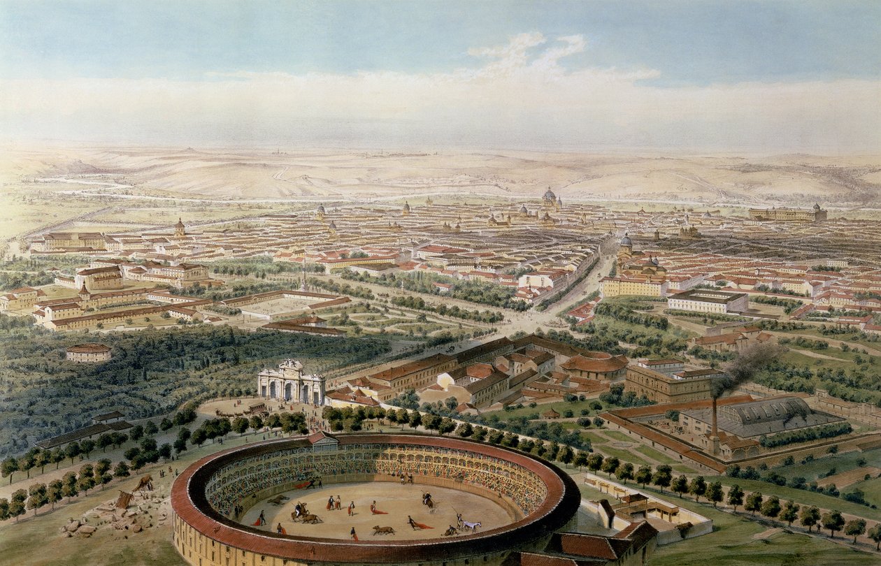 Letecký pohled na Madrid z Plaza de Toros, 1854 od Alfred Guesdon