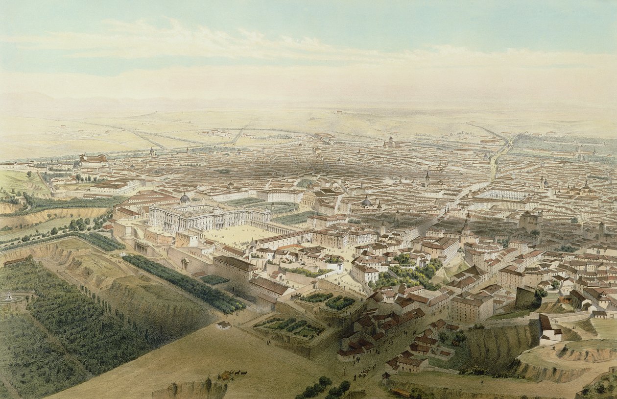 Celkový pohled na Madrid z mostu Segovia, 1854 od Alfred Guesdon